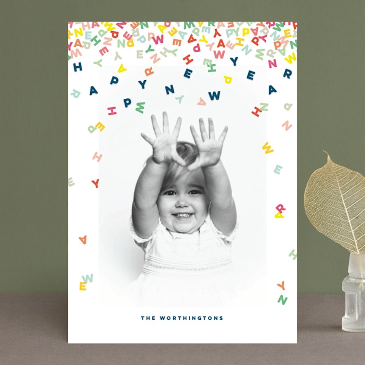 "Happy Confetti Letters" - Retired Holiday Cards in Milk by fatfatin - Front