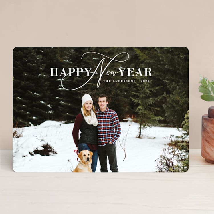 "The Cursive New" - Retired Holiday Cards in Cotton by MC Designs - Front