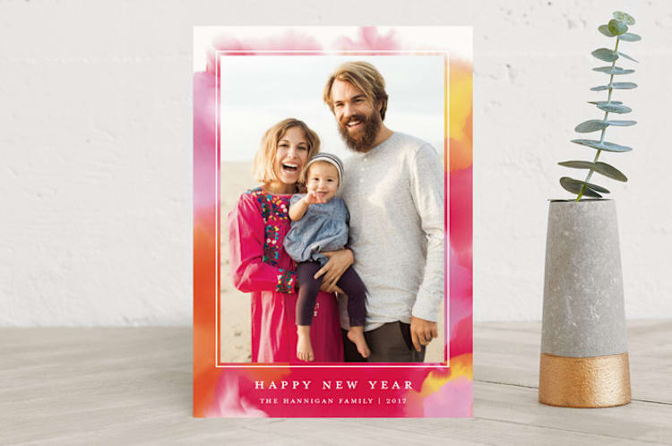 "Bright And Happy Year" - Retired Holiday Cards in Raspberry by Kerry Doyle - Front