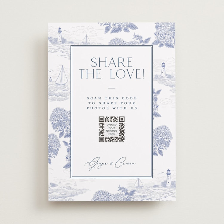 "Coastal Toile" - Reception Signs in Periwinkle by Jenna Holcomb - Front