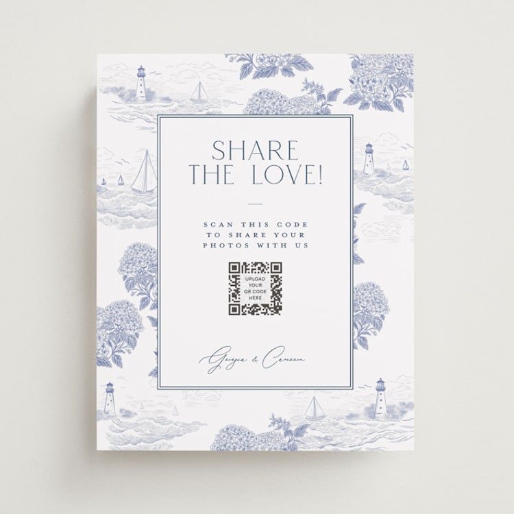 "Coastal Toile" - Reception Signs in Periwinkle by Jenna Holcomb - Front