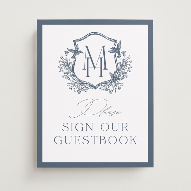 "Hummingbird Botanicals" - Reception Signs in Provincial Blue by Erin Deegan - Front
