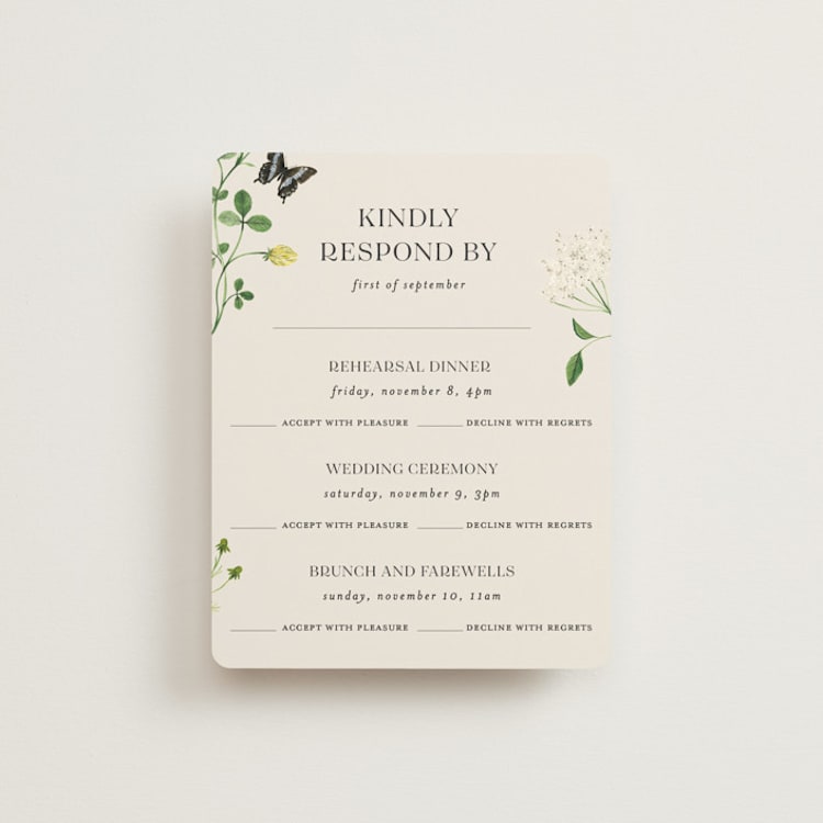 "Wild Meadow" - Multi-Event RSVP Cards in Elder Flower by Sarah Knight - Front