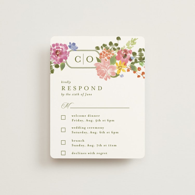 "Garland Monogram" - Multi-Event RSVP Cards in Summer by Angela Marzuki - Front