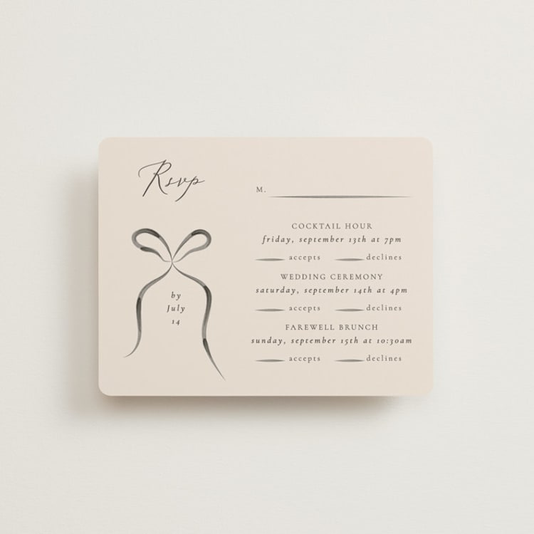 "Bow" - Multi-Event RSVP Cards in Tuxedo by Corinne Malesic - Front