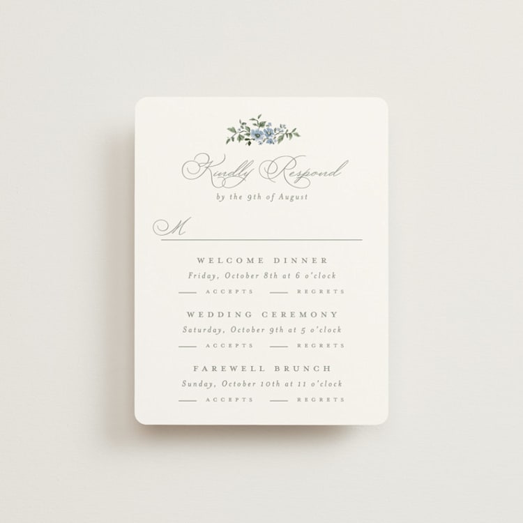 "Foliage Crest" - Multi-Event RSVP Cards in Sky by Everett Paper Goods - Front