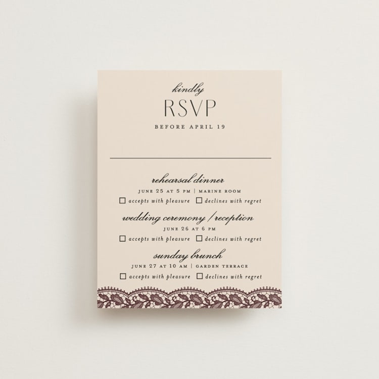 "Chantilly" - Multi-Event RSVP Cards in Burgundy by Erica Krystek - Front