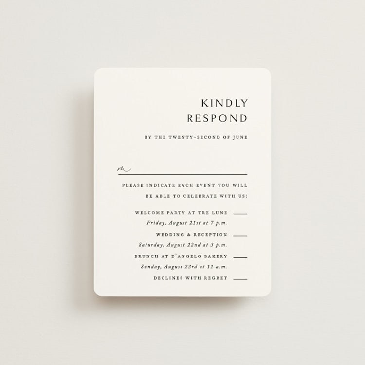 "Align" - Multi-Event RSVP Cards in Cotton by Jennifer Postorino - Front