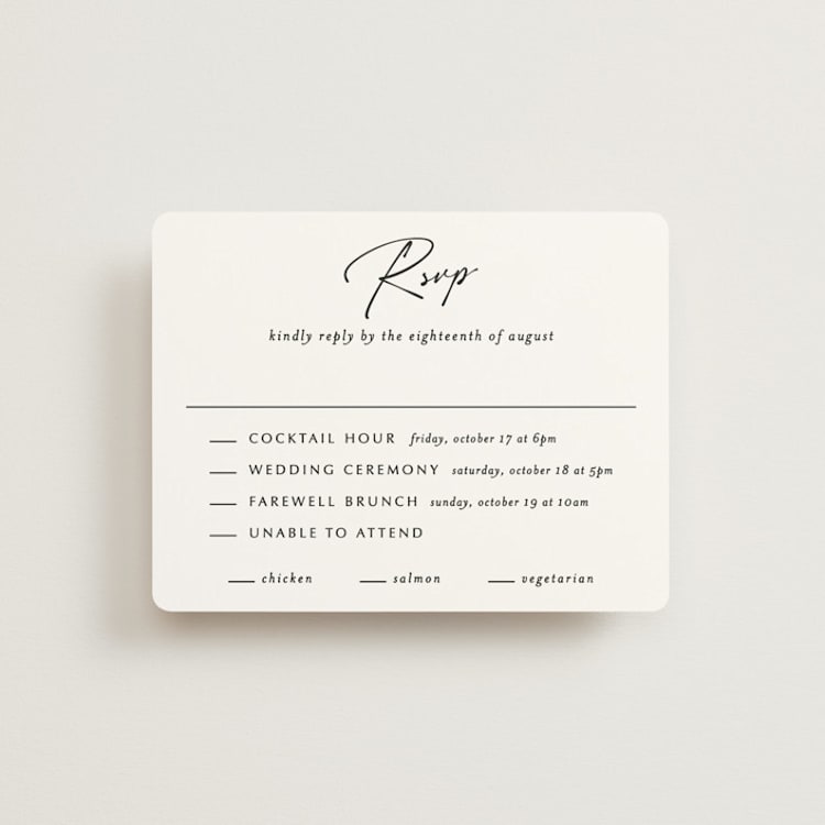 "Belle Romance" - Multi-Event RSVP Cards in Onyx by Katherine Moynagh - Front