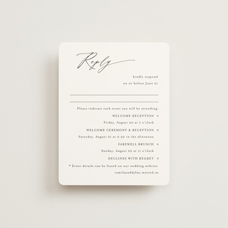 "Graceful" - Multi-Event RSVP Cards in Onyx by Jennifer Postorino - Front