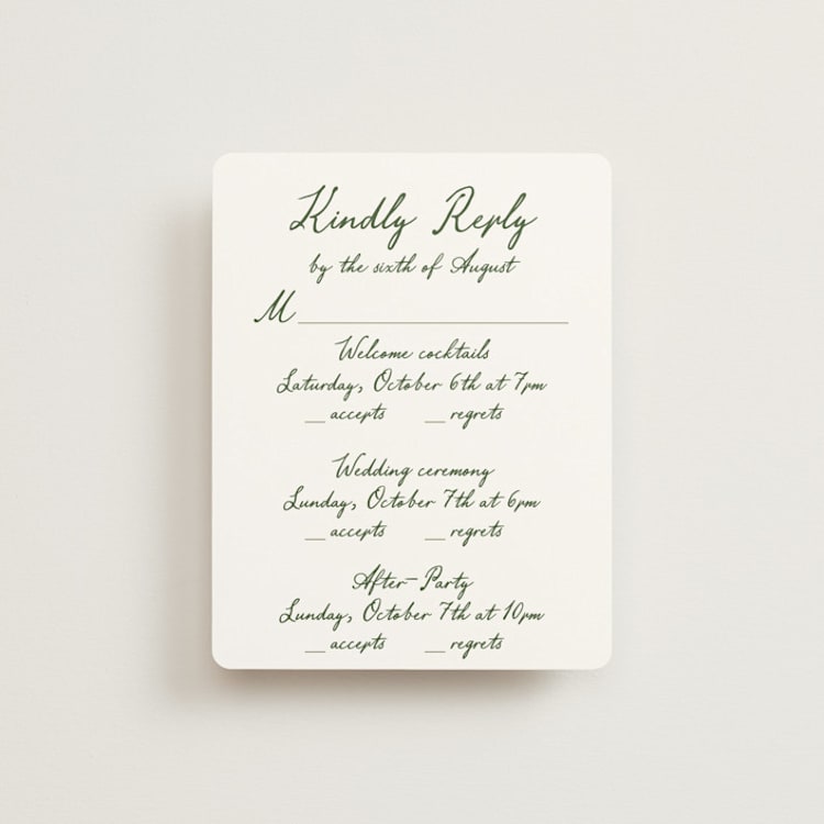 "Handwritten" - Multi-Event RSVP Cards in Moss by Cass Loh - Front