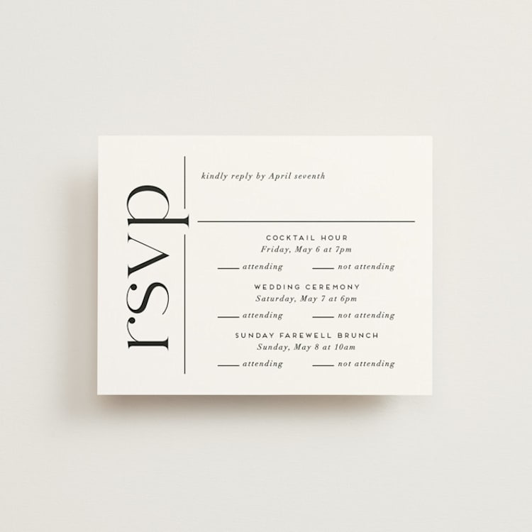 "Split Line" - Multi-Event RSVP Cards in Black Tie by Amy Payne - Front