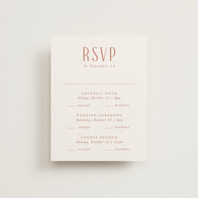"Echo" - Multi-Event RSVP Cards in Rust by Jennifer Wick - Front
