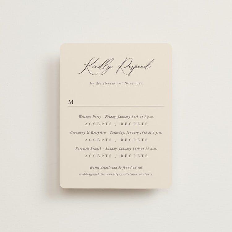 "Love Story" - Multi-Event RSVP Cards in Mocha by Jennifer Postorino - Front