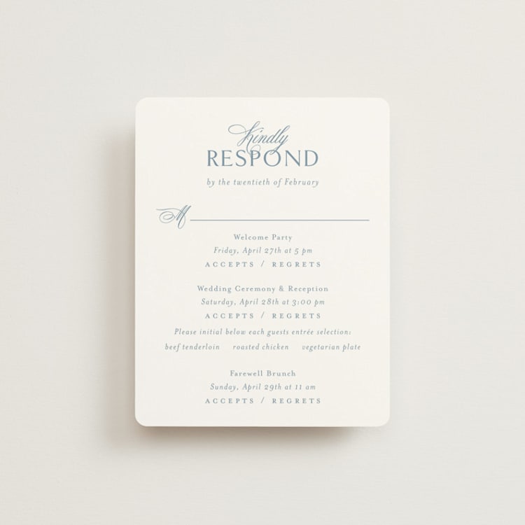 "Coastal Charm" - Multi-Event RSVP Cards in Dusty Blue by Jennifer Postorino - Front