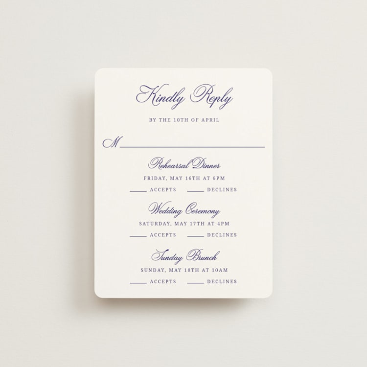 "Blooming Crest" - Multi-Event RSVP Cards in Plum by Cass Loh - Front