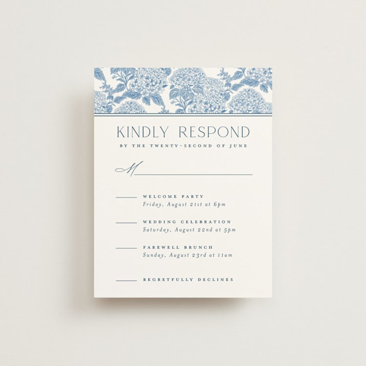 "Coastal Toile" - Multi-Event RSVP Cards in Sea by Jenna Holcomb - Front