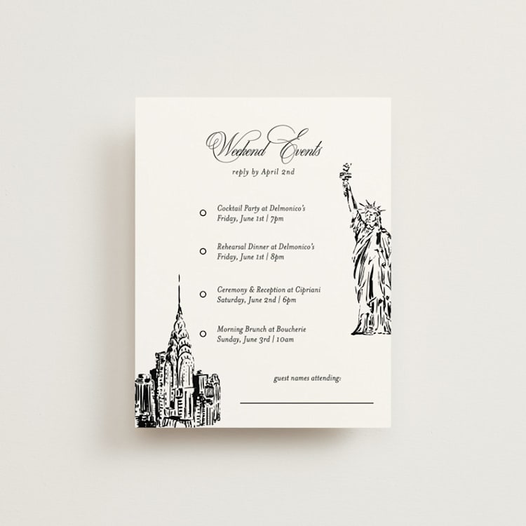 "New York Skyline" - Multi-Event RSVP Cards in Noir by Melinda Denison - Front