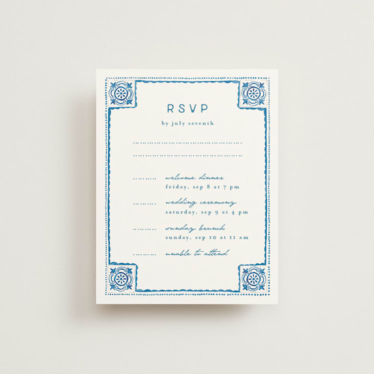 "watercolor tile" - Multi-Event RSVP Cards in Navy by Anastasia Makarova - Front
