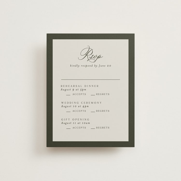 "Refined" - Multi-Event RSVP Cards in Deep Olive by Nicole Walsh - Front