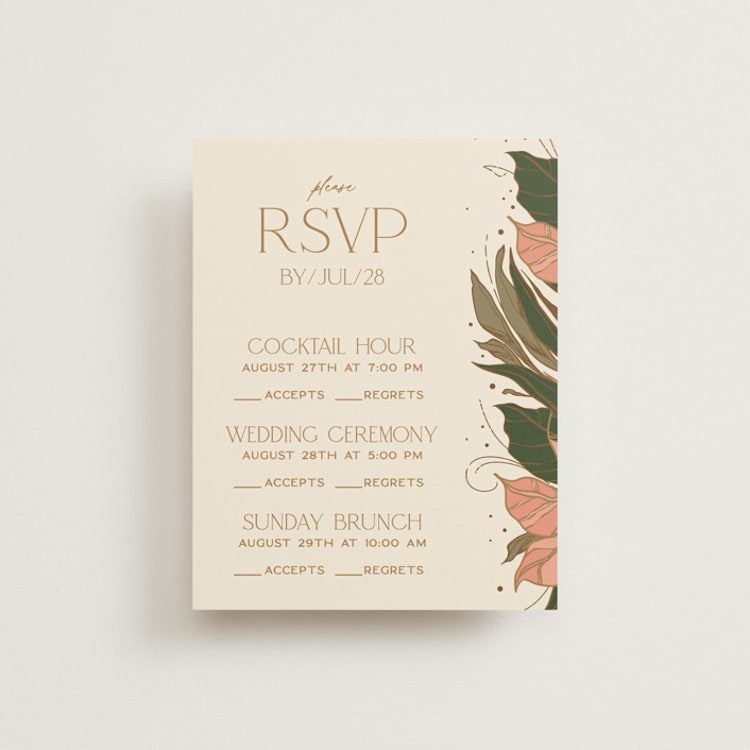 "Elegant Leaves" - Multi-Event RSVP Cards in Slate by GeekInk Design - Front