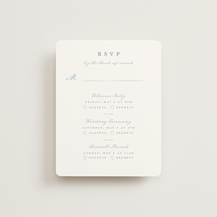 "Bow Frame" - Multi-Event RSVP Cards in Lagoon by Leah Bisch - Front