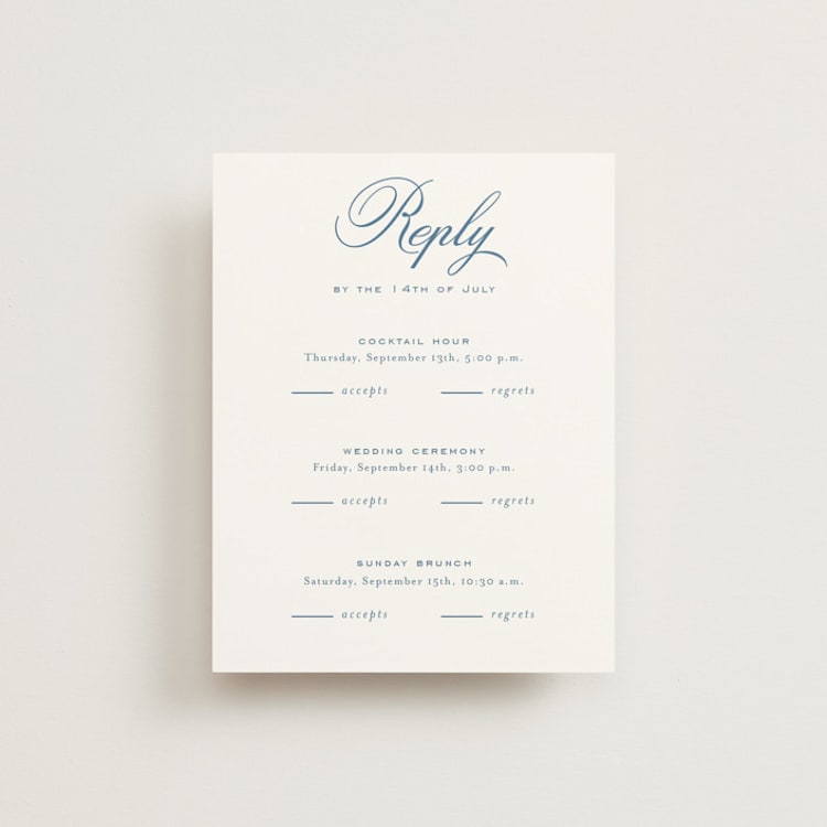 "Marenza" - Multi-Event RSVP Cards in Bluebell by Jessica Williams - Front