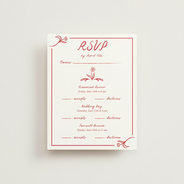 "Love in Bloom" - Multi-Event RSVP Cards in Brick by Julia Liverton - Front