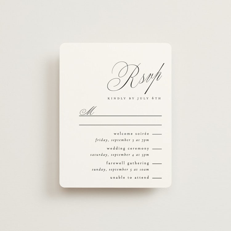 "Written with Love" - Multi-Event RSVP Cards in Noir Slate by Ana de Sousa - Front