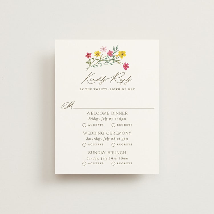 "Wildflower wreath" - Multi-Event RSVP Cards in Peony by Yaling Hou Suzuki - Front
