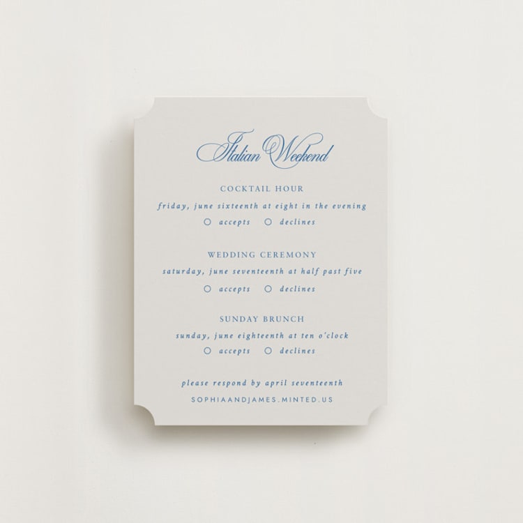 "Amalfi Blue" - Multi-Event RSVP Cards in Blue Mist by Design Lotus - Front