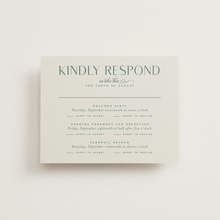 "Chantilly" - Multi-Event RSVP Cards in Emerald by Kimberly Morgan - Front
