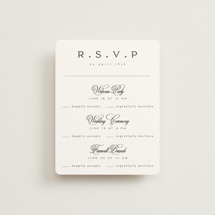 "Side by Side" - Multi-Event RSVP Cards in Tuxedo by Orasie - Front