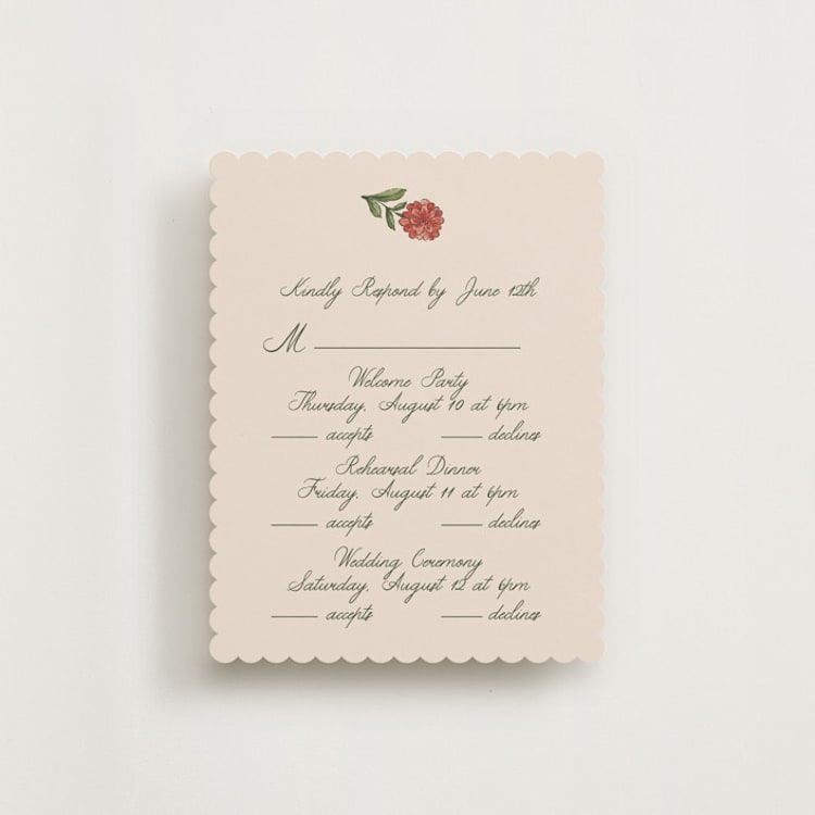 "Wedding Tapestry" - Multi-Event RSVP Cards in Coral Fern by Chris Griffith - Front