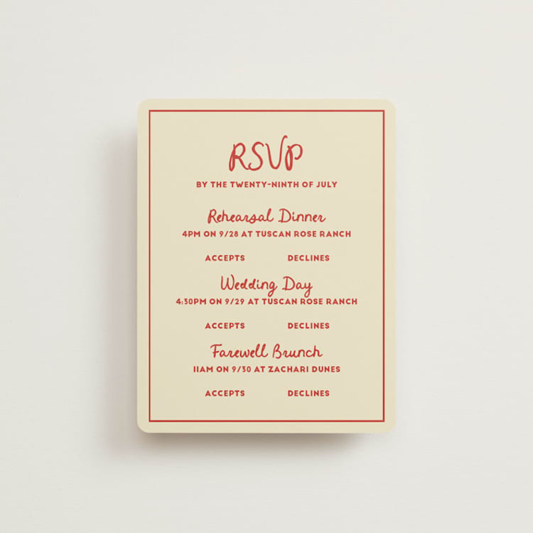 "Big Heart Wedding" - Multi-Event RSVP Cards in Cherry by Ani Somi - Front