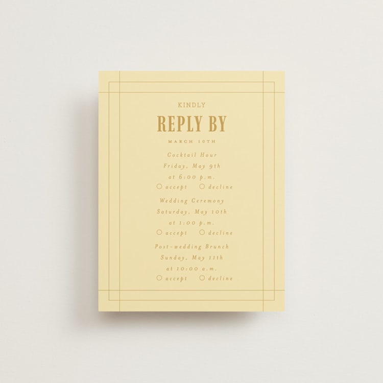 "Vintage Label" - Multi-Event RSVP Cards in Butter by Nazia Hyder - Front