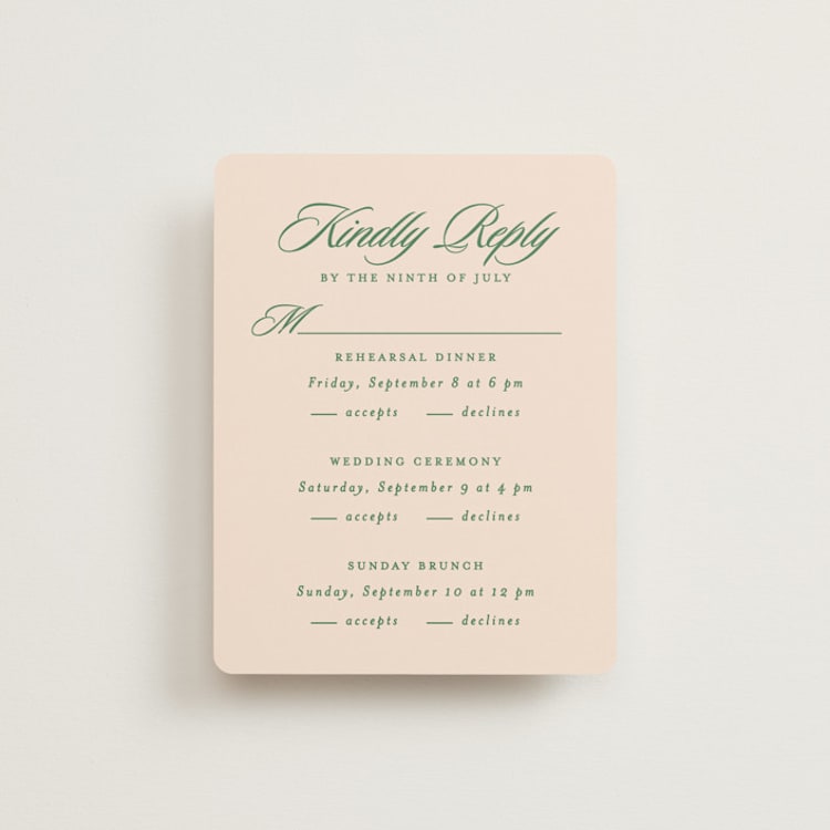 "Scripted" - Multi-Event RSVP Cards in Emerald by Creo Study - Front