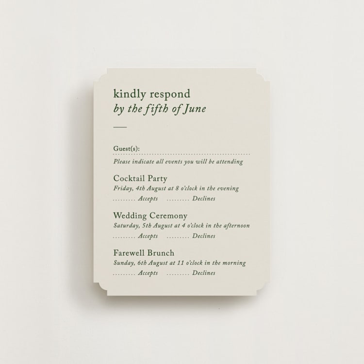 "Editorial" - Multi-Event RSVP Cards in Forest by Bethan - Front
