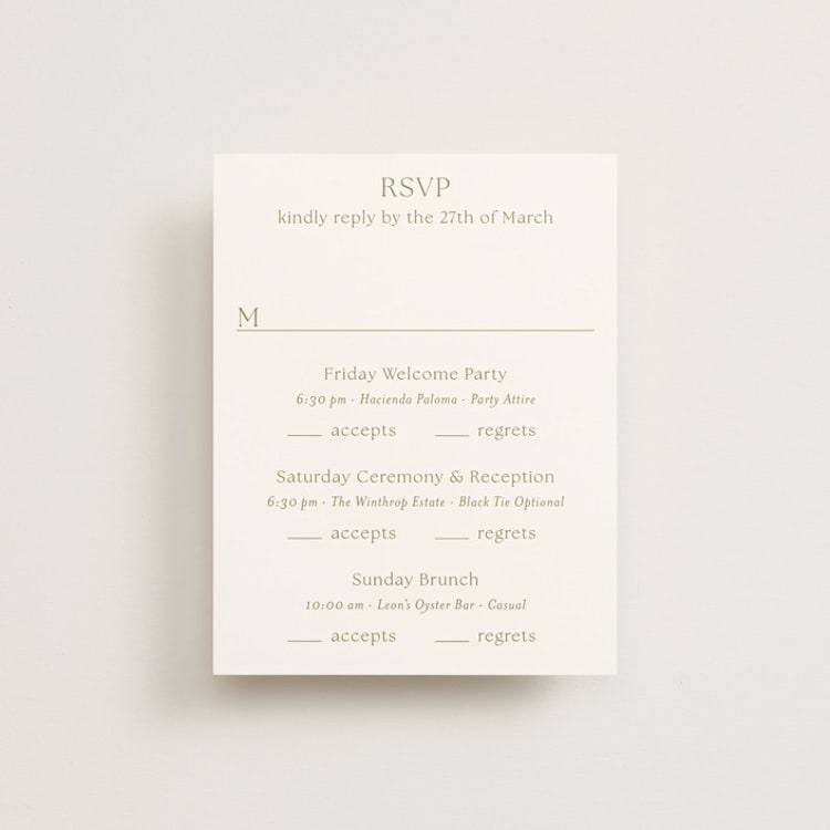 "Perriand" - Multi-Event RSVP Cards in Moss by Megan Davis - Front
