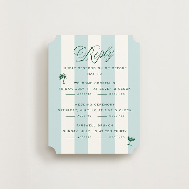 "Palm Stripes" - Multi-Event RSVP Cards in Low Tide by Susan Zinader - Front