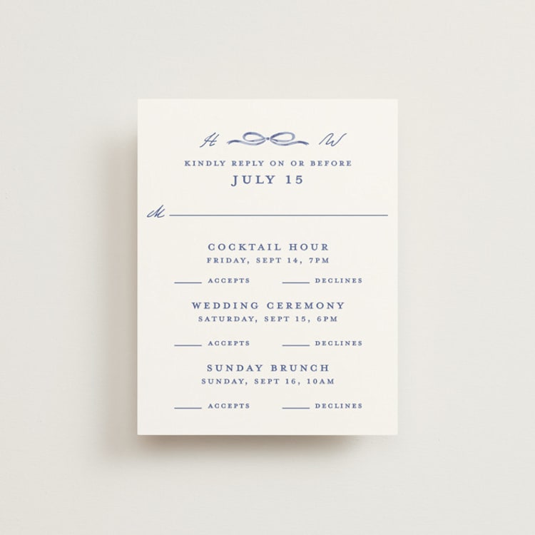"Daisy Toile" - Multi-Event RSVP Cards in Blue Willow by Susan Zinader - Front