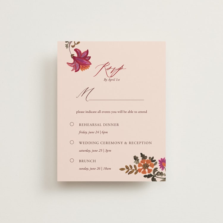 "Indian floral chintz lush" - Multi-Event RSVP Cards in Ivory by Caroline Bonne Muller - Front