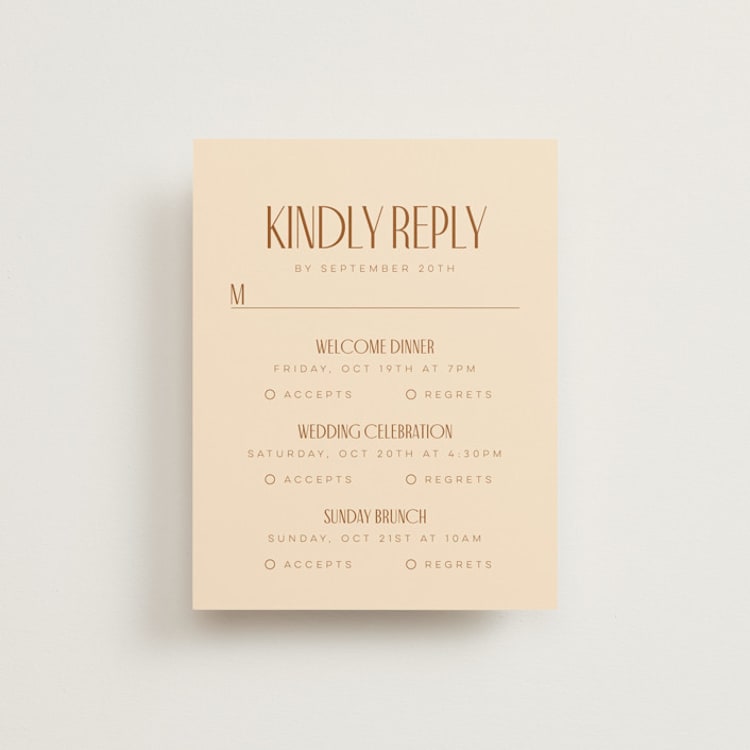 "Classic Touch" - Multi-Event RSVP Cards in Rust by April Astudillo - Front