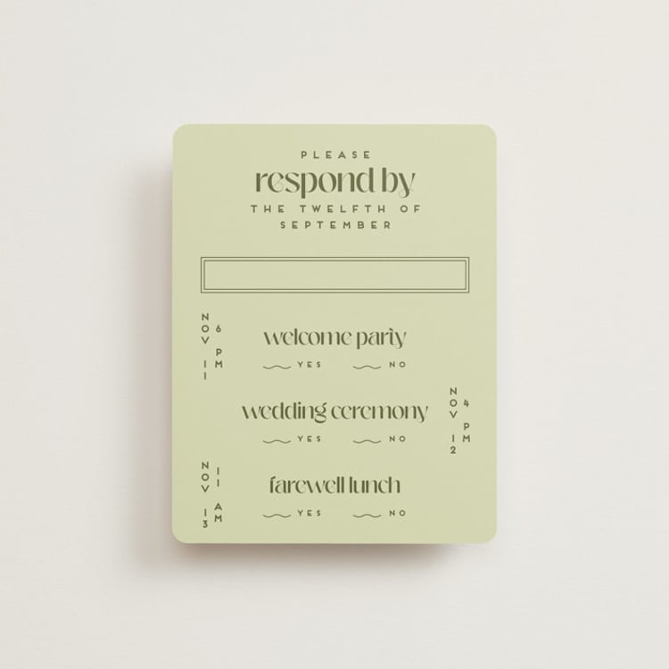 "News!" - Multi-Event RSVP Cards in Kiwi by Claudia Orengo - Front