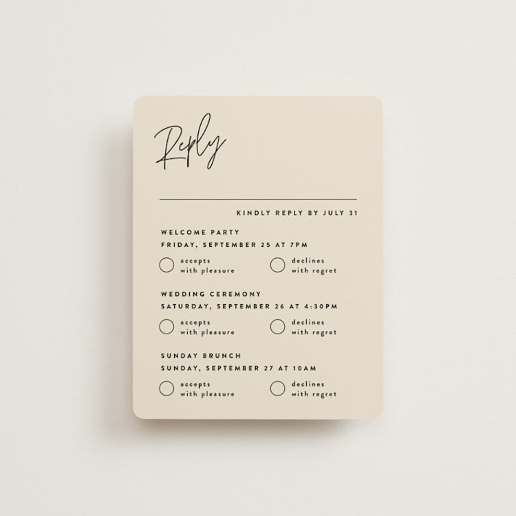 "Signed" - Multi-Event RSVP Cards in Champagne by JoAnn Jinks - Front