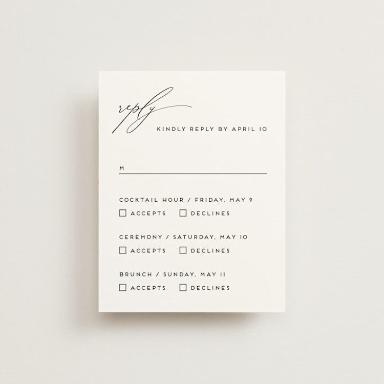 "the script" - Multi-Event RSVP Cards in Tuxedo by Genna Blackburn - Front