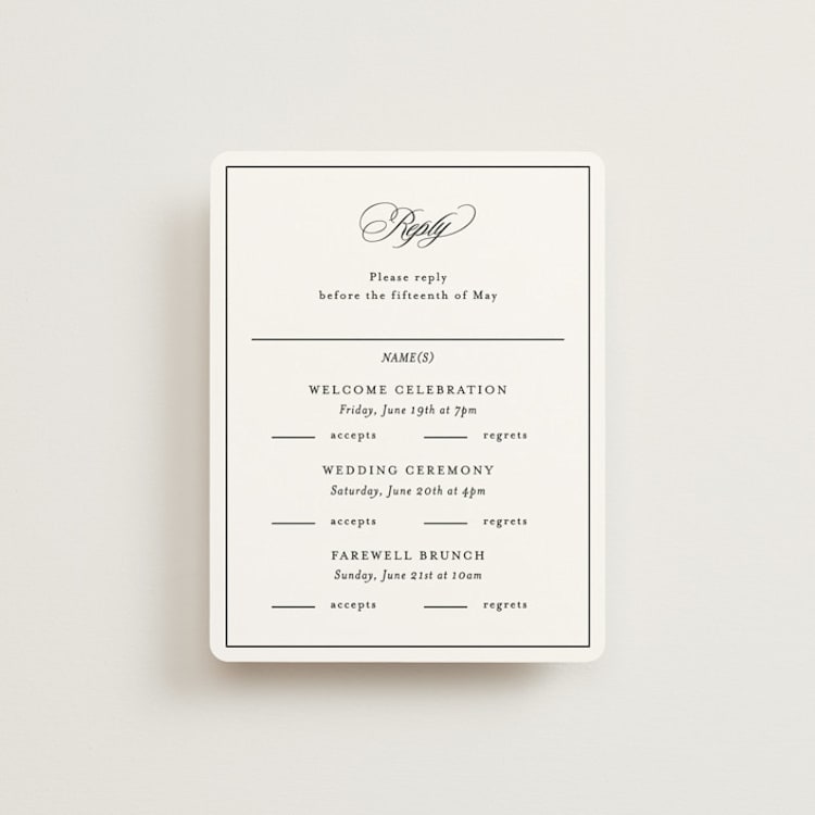 "Sincerity" - Multi-Event RSVP Cards in Noir by Kimberly FitzSimons - Front