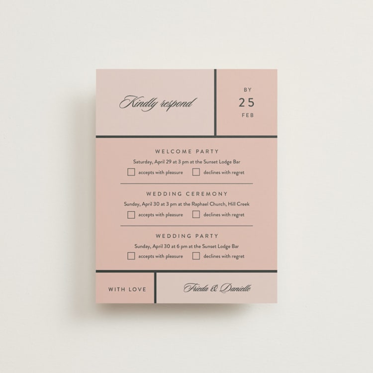 "Modern Squares" - Multi-Event RSVP Cards in Flamingo by FRANI - Front