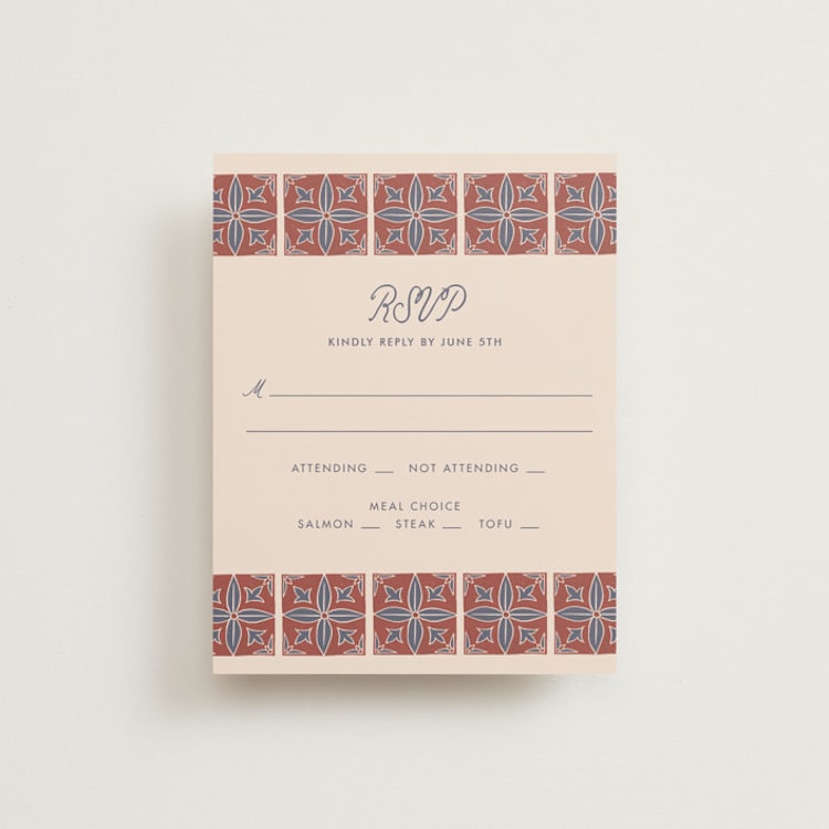 "Block Print Tile" - RSVP Cards in Terracotta by Katharine Watson - Front