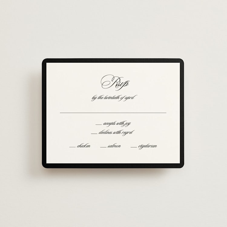 "Black Tie" - RSVP Cards in Ink by That Girl Press - Front